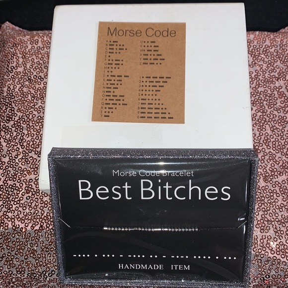 Morse Code Bracelet Black Rope “Best Bitches” with Morse Code Chart and Gray Box - Picture 4 of 9
